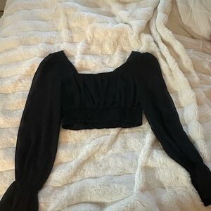 Altar'd State Gray Ruched Crop Blouse